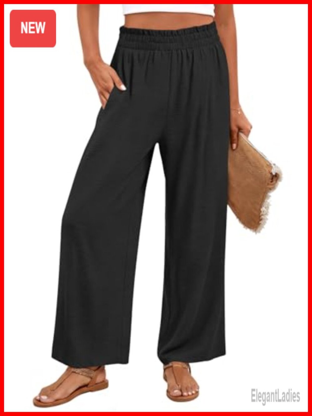 Wide Leg Palazzo Pants High Waist Straight Ruffle Polyester Trousers with